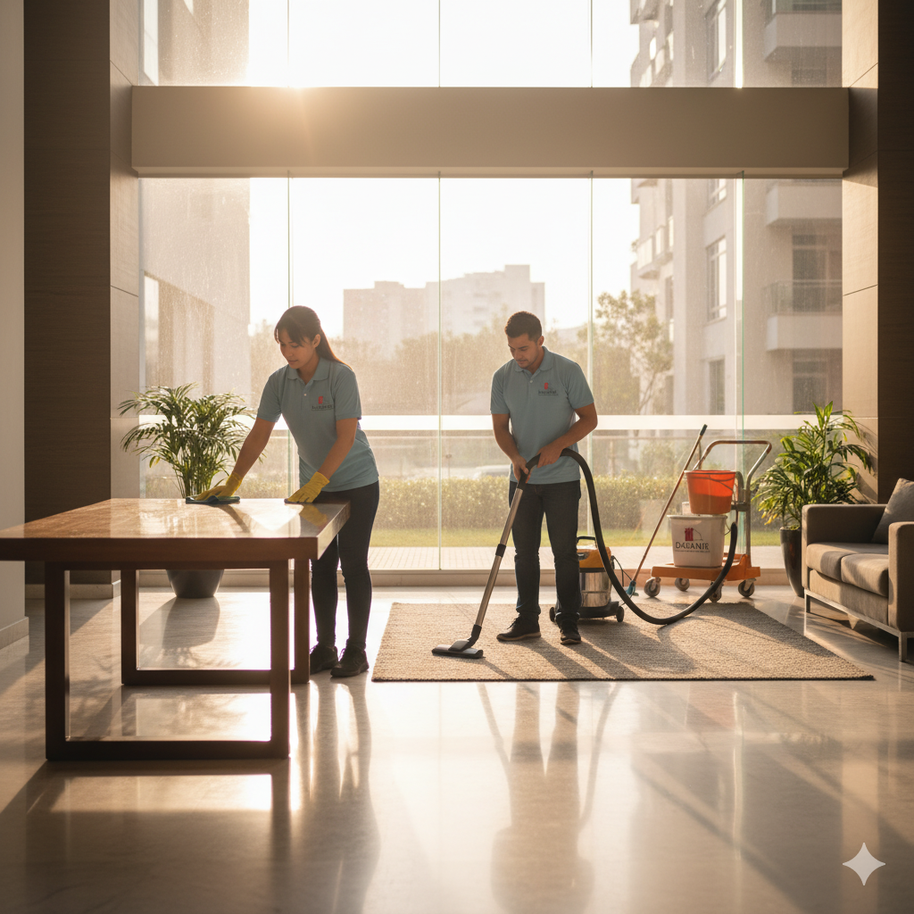 Personal de aseo limpiando exteriores